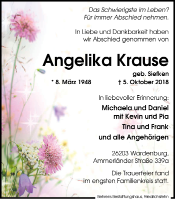 Traueranzeige von Angelika Krause von Nordwest-Zeitung