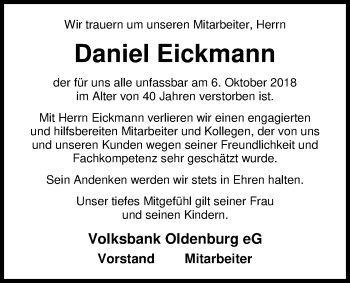 Traueranzeige von Daniel Eickmann von Nordwest-Zeitung
