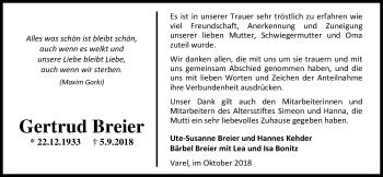 Traueranzeige von Gertrud Breier von Nordwest-Zeitung