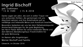 Traueranzeige von Ingrid Bischoff von Nordwest-Zeitung