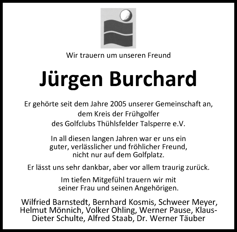  Traueranzeige für Jürgen Burchard vom 15.10.2018 aus Nordwest-Zeitung