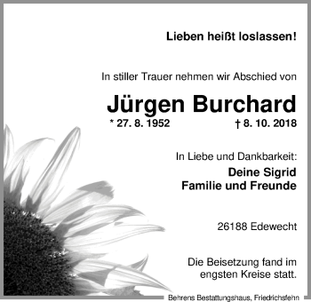 Traueranzeige von Jürgen Burchard von Nordwest-Zeitung