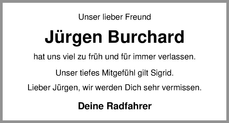  Traueranzeige für Jürgen Burchard vom 15.10.2018 aus Nordwest-Zeitung