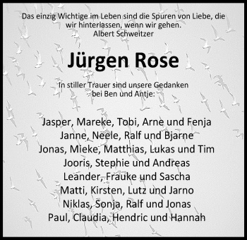 Traueranzeige von Jürgen Rose von Nordwest-Zeitung