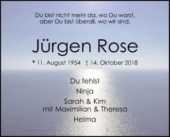 Traueranzeige von Jürgen Rose von Nordwest-Zeitung