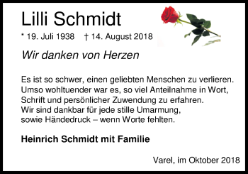 Traueranzeige von Lilli Schmidt von Nordwest-Zeitung