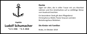 Traueranzeige von Ludolf Schumacher von Nordwest-Zeitung