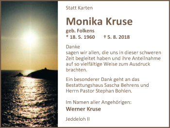 Traueranzeige von Monika Kruse von Nordwest-Zeitung
