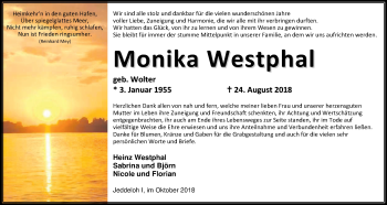 Traueranzeige von Monkia Westphal von Nordwest-Zeitung