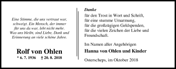 Traueranzeige von Rolf von Ohlen von Nordwest-Zeitung