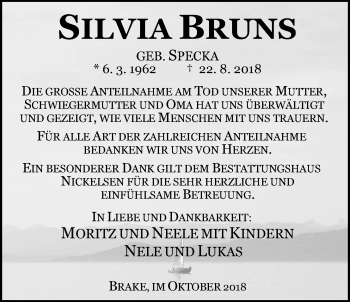 Traueranzeige von Silvia Bruns von Nordwest-Zeitung