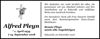 Traueranzeige von Alfred Pleyn von Nordwest-Zeitung