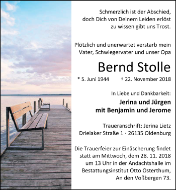 Traueranzeige von Bernd Stolle von Nordwest-Zeitung