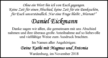 Traueranzeige von Daniel Eickmann von Nordwest-Zeitung