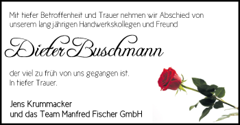 Traueranzeige von Dieter Buschmann von Nordwest-Zeitung
