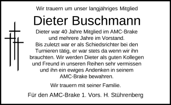 Traueranzeige von Dieter Buschmann von Nordwest-Zeitung
