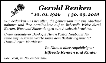 Traueranzeige von Gerold Renken von Nordwest-Zeitung