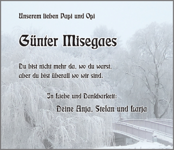 Traueranzeige von Günter Misegaes von Nordwest-Zeitung