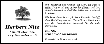 Traueranzeige von Herbert Nitz von Nordwest-Zeitung