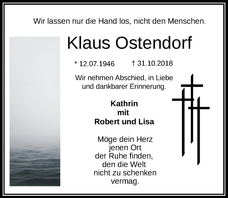  Traueranzeige für Klaus Ostendorf vom 06.11.2018 aus Nordwest-Zeitung