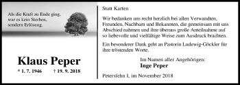 Traueranzeige von Klaus Peper von Nordwest-Zeitung