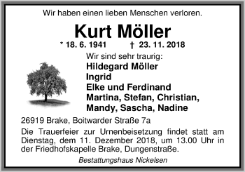 Traueranzeige von Kurt Möller von Nordwest-Zeitung