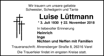 Traueranzeige von Luise Lüttmann von Nordwest-Zeitung