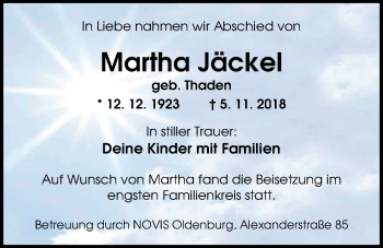 Traueranzeige von Martha Jäckel von Nordwest-Zeitung