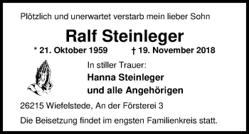 Traueranzeige von Ralf Steinleger von Nordwest-Zeitung
