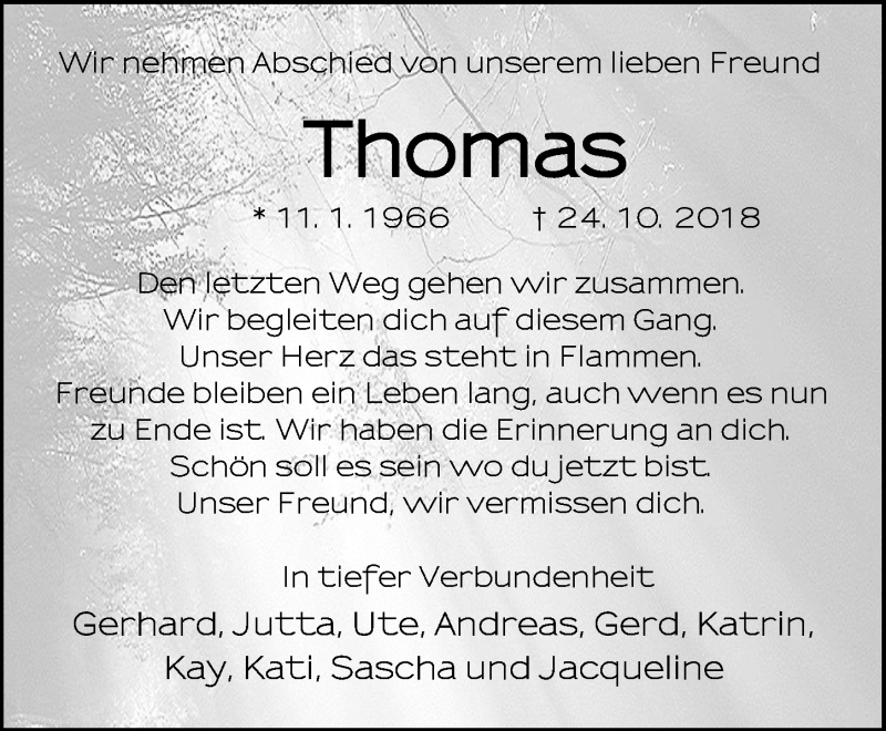  Traueranzeige für Thomas Hohmann vom 03.11.2018 aus Nordwest-Zeitung