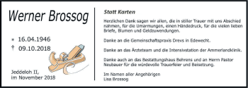 Traueranzeige von Werner Brossog von Nordwest-Zeitung
