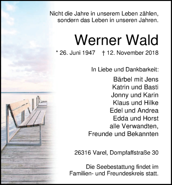 Traueranzeige von Werner Wald von Nordwest-Zeitung