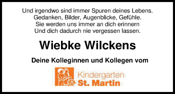 Traueranzeige von Wiebke Wilckens von Nordwest-Zeitung