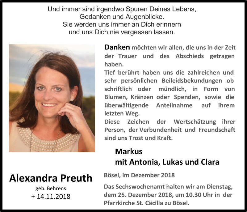 Traueranzeigen von Alexandra Preuth nordwesttrauer.de