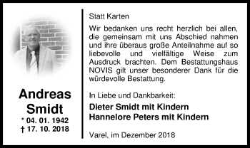 Traueranzeige von Andreas Smidt von Nordwest-Zeitung