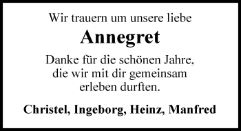 Traueranzeige von Annegret Bruns von Nordwest-Zeitung