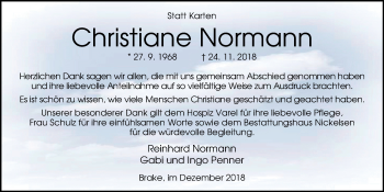 Traueranzeige von Christiane Normann von Nordwest-Zeitung