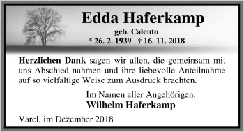 Traueranzeige von Edda Haferkamp von Nordwest-Zeitung