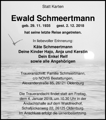Traueranzeige von Ewald Schmeertmann von Nordwest-Zeitung