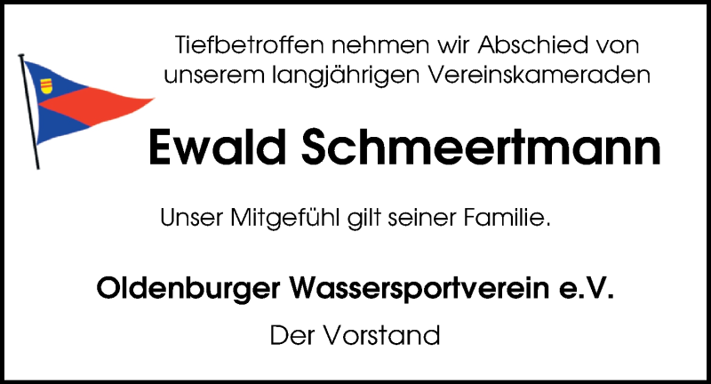  Traueranzeige für Ewald Schmeertmann vom 31.12.2018 aus Nordwest-Zeitung