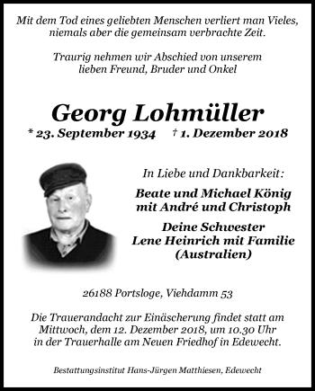 Traueranzeige von Georg Lohmüller von Nordwest-Zeitung
