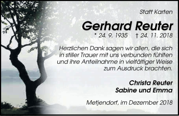 Traueranzeige von Gerhard Reuter von Nordwest-Zeitung