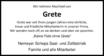 Traueranzeige von Grete Bölts von Nordwest-Zeitung