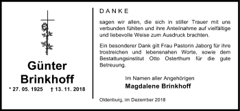 Traueranzeige von Günter Brinkhoff von Nordwest-Zeitung