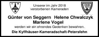 Traueranzeige von Günter von Seggern von Nordwest-Zeitung