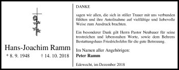 Traueranzeige von Hans-Joachim Ramm von Nordwest-Zeitung