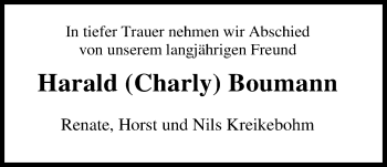 Traueranzeige von Harald Boumann von Nordwest-Zeitung