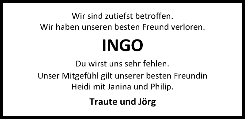  Traueranzeige für Ingo Onken vom 01.12.2018 aus Nordwest-Zeitung