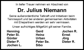 Traueranzeige von Dr. Julius Niemann von Nordwest-Zeitung