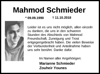 Traueranzeige von Mahmod Schmieder von Nordwest-Zeitung